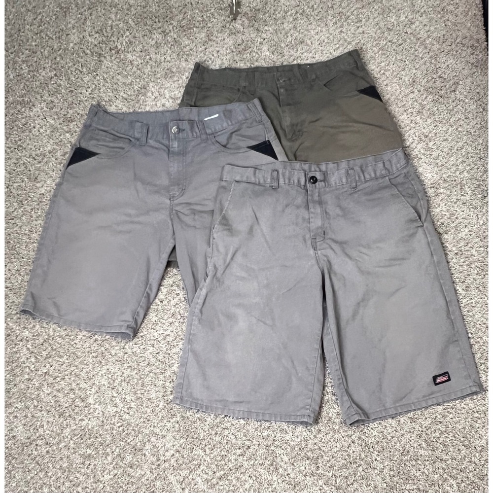Dickies Mens Work Shorts Bundle 3 Pairs Grey Olive Green Size 34